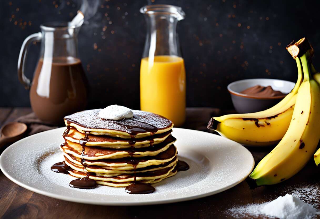 Pancakes tout choco à la banane flambée : plaisir réconfortant du petit-déjeuner