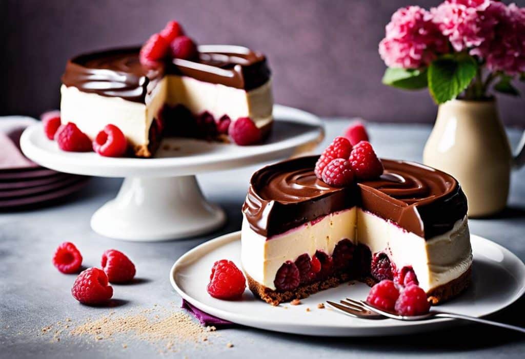 Cheesecake chocolat et framboises sans cuisson : fraîcheur garantie