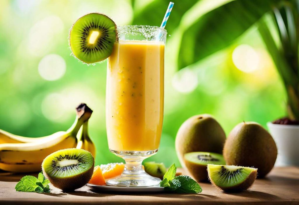 Smoothie cocktail alcoolisé banane-kiwi, booster d'énergie naturelle