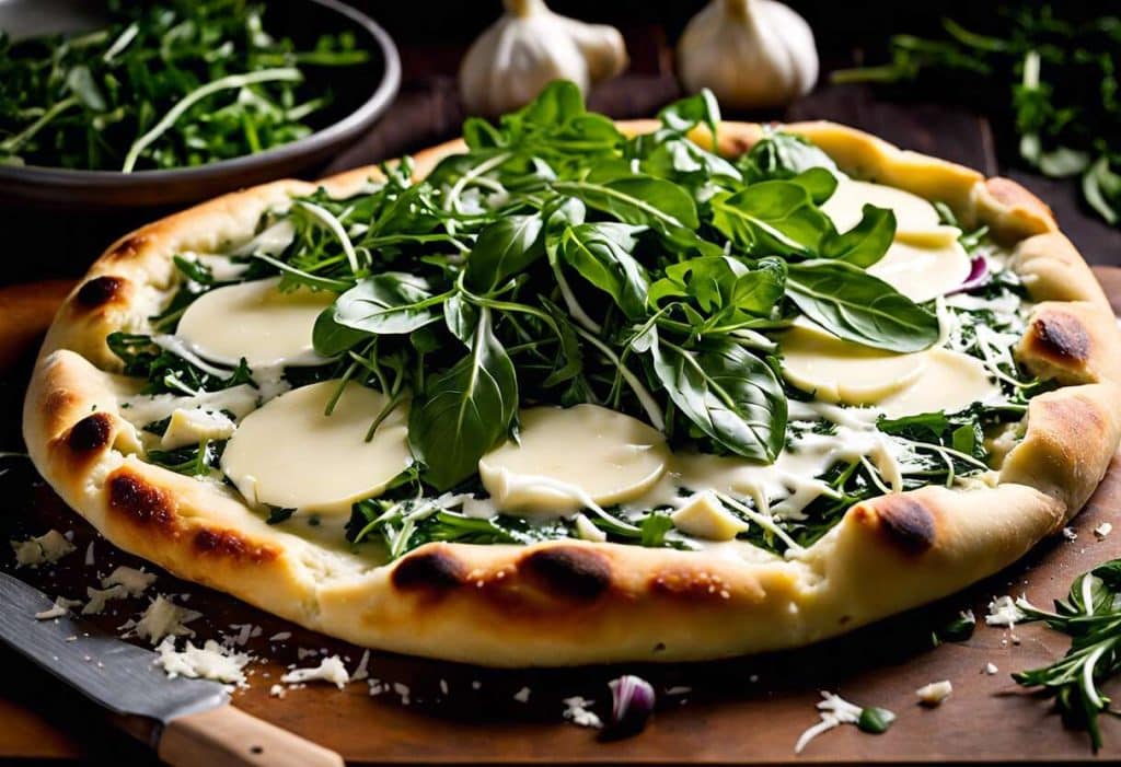 Pizza blanche aux artichauts et roquette : une fusion italienne pleine de fraîcheur